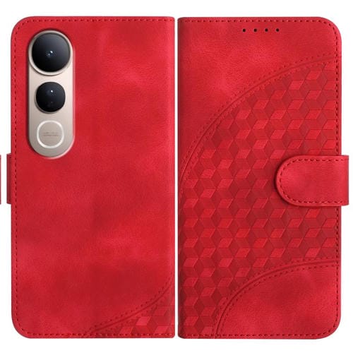 Funda de Cuero con Relieve de Cabeza de Elefante y Cordón para Vivo V50 Lite 4G/5G (Roja)
