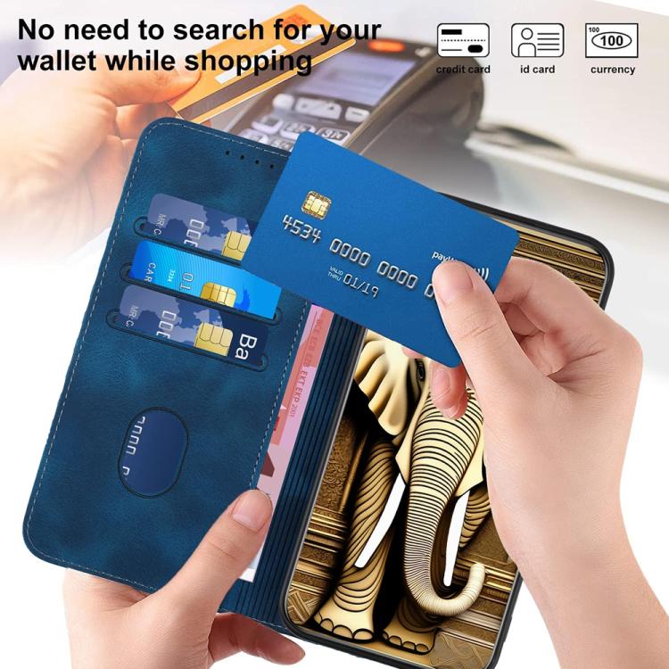 Funda de Cuero con Relieve de Cabeza de Elefante para Itel A50C con Cordón (Azul Real)