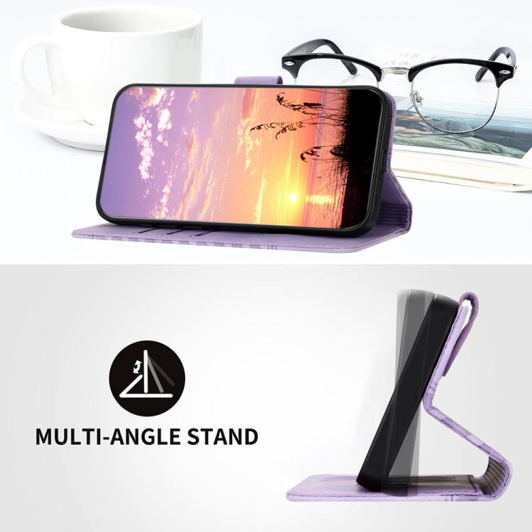 Funda de Cuero con Relieve Cabeza de Elefante para Itel A80 con Cordón (Morado Claro)