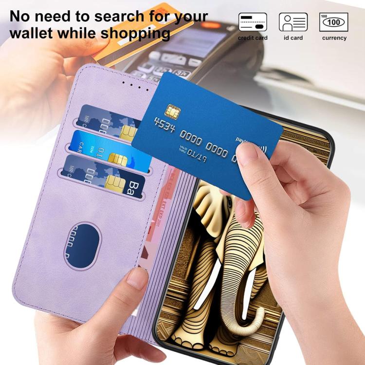 Funda de Cuero con Relieve Cabeza de Elefante para Itel A80 con Cordón (Morado Claro)