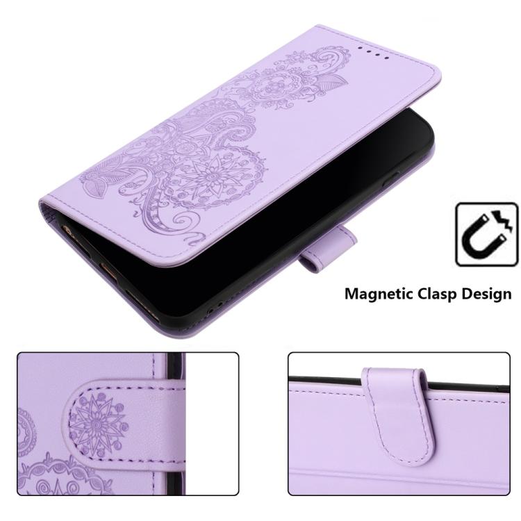 Funda de Cuero con Tapa para Teléfono Itel A50C con Relieve Flor de Datura (Morado)