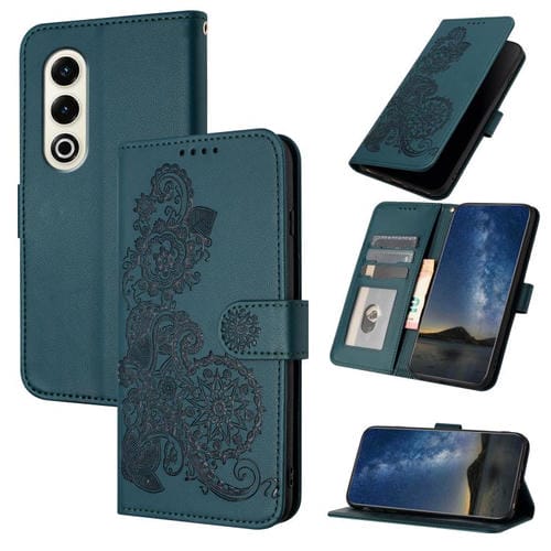 Funda de Cuero con Tapa para Teléfono Itel S25 con Relieve Flor de Datura (Verde Oscuro)