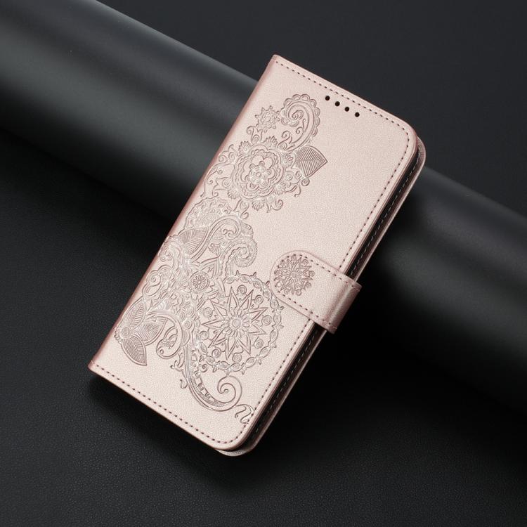 Funda de Cuero con Tapa para Teléfono Itel S25 Diseño Flor de Datura en Relieve (Oro Rosa)