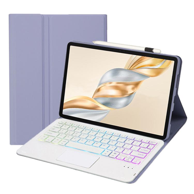 Funda de Cuero para Honor Pad X9 Pro 11.5 con Teclado Bluetooth, Retroiluminación y Panel Táctil (Blanco Lavanda)