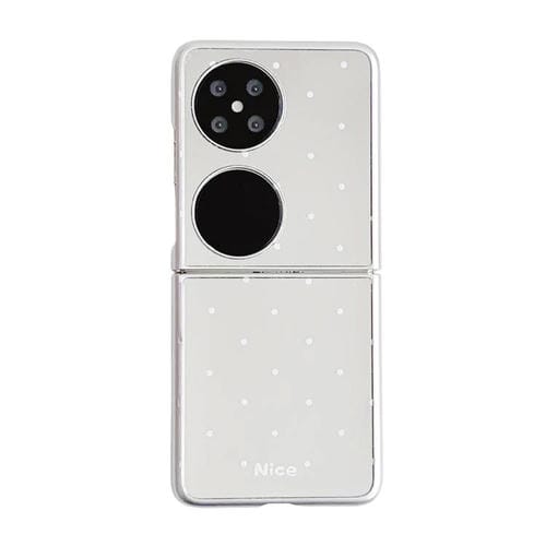 Estuche Plegable Huawei P50 con Diseño de Lunares y Espejo de Bolsillo (Blanco)