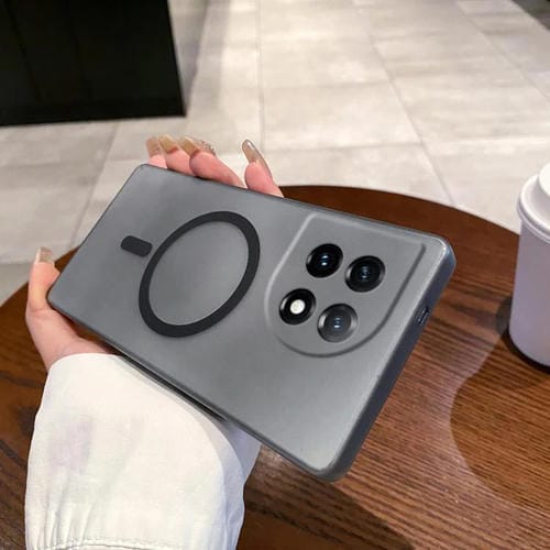 Funda para Teléfono OnePlus 11 Protección Frío Hielo Orificios Finos Magsafe (Negro Transparente)