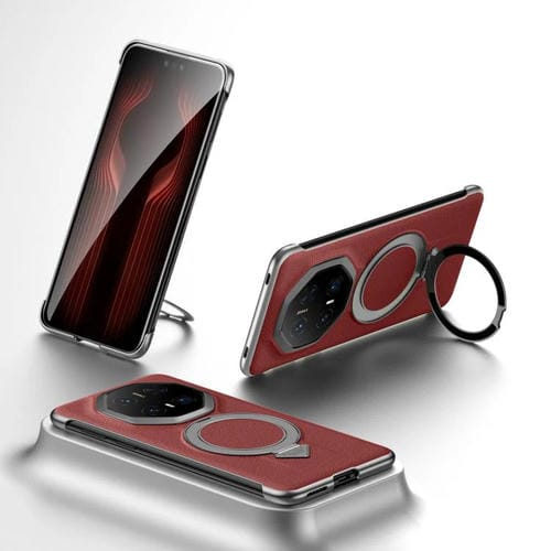 Funda para Teléfono Huawei Mate 70 Rs Ultimate con Soporte Magnético Magsafe de Cuero (Rojo)