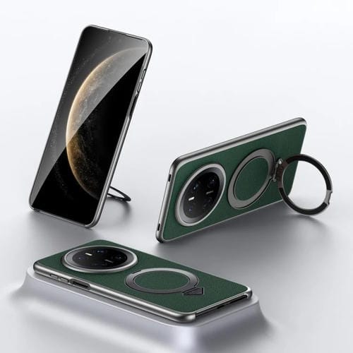 Funda para Teléfono Sulada con Soporte Magnético Magsafe de Cuero para Huawei Mate 70 (Verde)