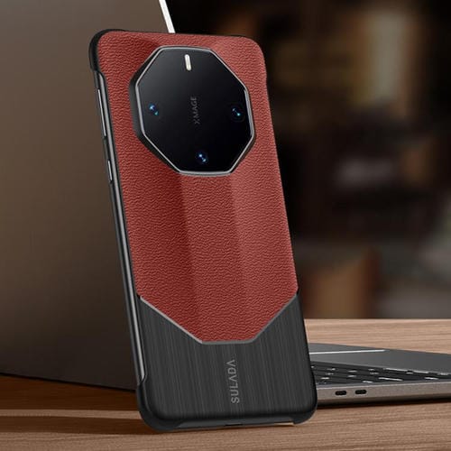 Funda híbrida de cuero de vaca para Huawei Mate 60 Rs Ultimate Sulada (Rojo)