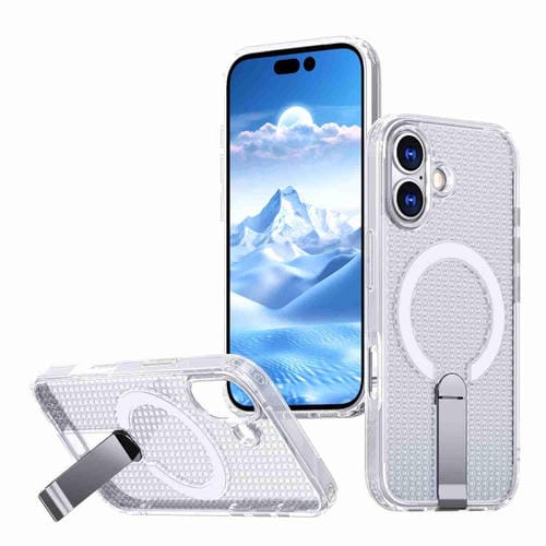 For iPhone 17 Honeycomb Cooling MagSafe Holder Phone Case(Frosted Transparent)