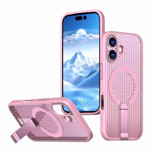For iPhone 17 Honeycomb Cooling MagSafe Holder Phone Case(Pink)