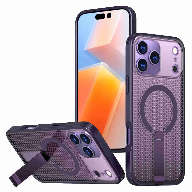 Funda con soporte MagSafe y diseño de panal para iPhone 17 Pro Max (morado)