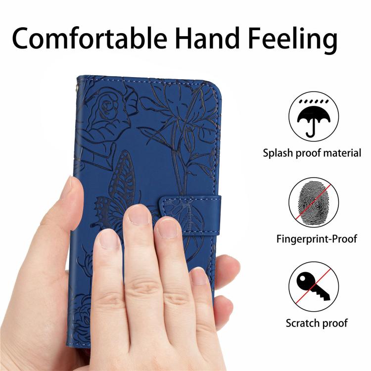 Funda de Cuero con Tapa y Diseño de Mariposas En Relieve para Infinix Hot 50 Pro 4G (Azul)