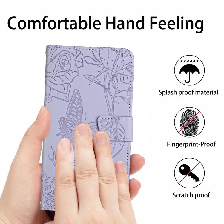 Funda de Cuero con Tapa y Mariposas en Relieve para Infinix Hot 50 Pro+ 4G (Morado)