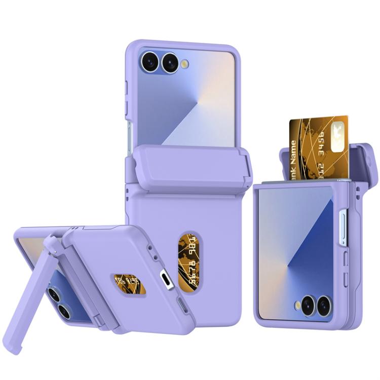 Funda plegable de PC con soporte y ranura para tarjeta y cadena de goma para Samsung Galaxy Z Flip7 5G (morado)