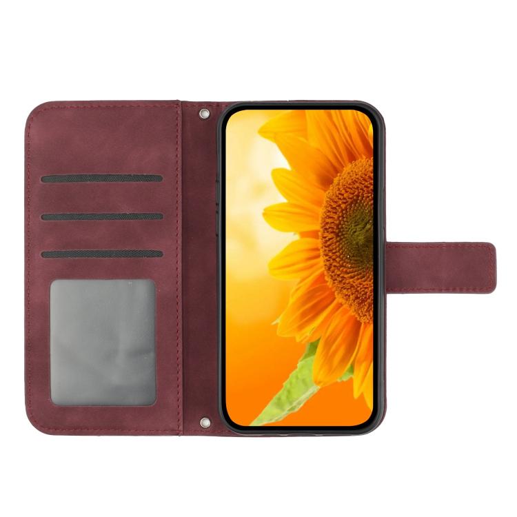 Funda de Cuero con Tapa y Cordón para Infinix Hot 50 Pro+ 4G Diseño Girasol (Rojo Vino)