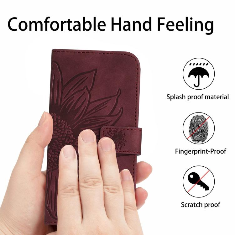 Funda de Cuero con Tapa y Cordón para Infinix Hot 50 Pro+ 4G Diseño Girasol (Rojo Vino)