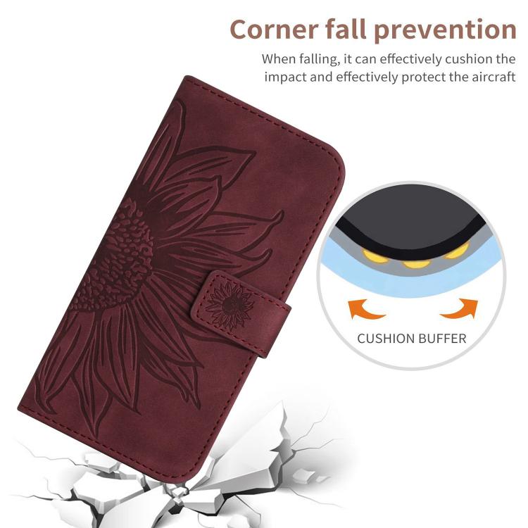 Funda de Cuero con Tapa y Cordón para Infinix Hot 50 Pro+ 4G Diseño Girasol (Rojo Vino)