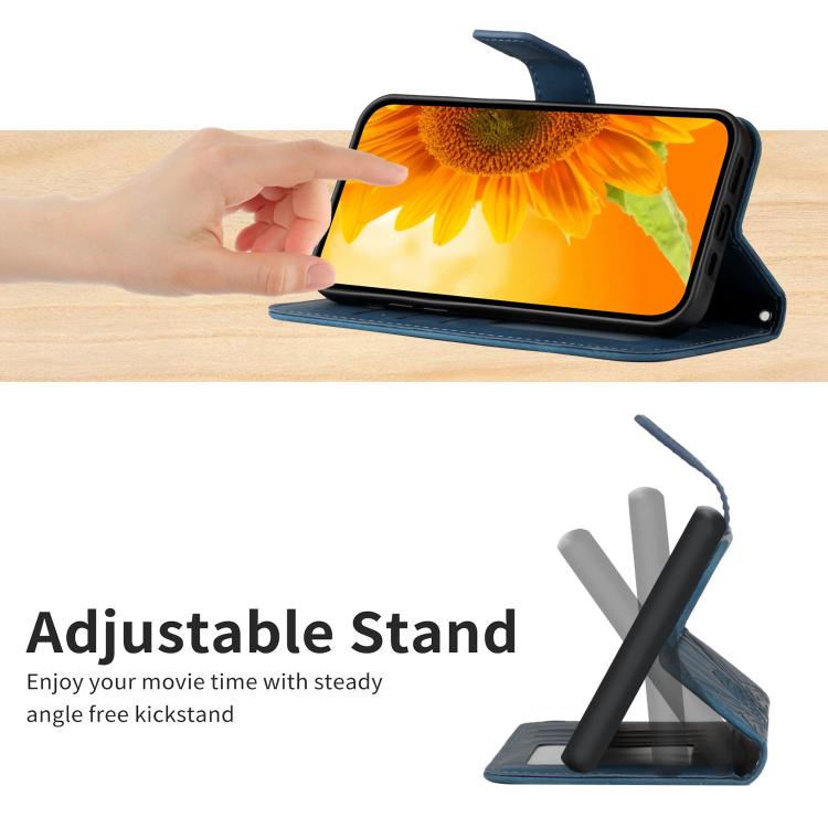 Funda de Cuero con Tapa y Cordón para Infinix Hot 50 Pro+ 4G con Diseño de Girasol (Azul Tinta)