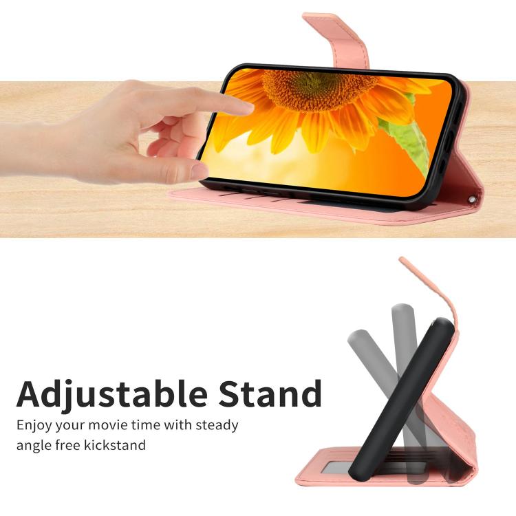 Funda de Cuero con Tapa y Cordón para Infinix Hot 50 4G con Diseño de Girasol (Rosa)