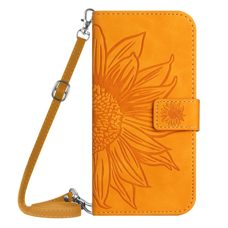 Funda de cuero con tapa y cordón para Infinix Smart 10 4G / Tecno Pop 10, con diseño de girasol en relieve y tacto suave (amarilla)