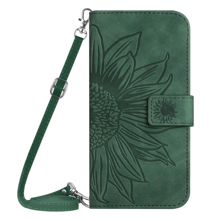 Funda de cuero con tapa y cordón para Infinix Smart 10 4G / Tecno Pop 10, con diseño de girasol en relieve y tacto suave (verde)