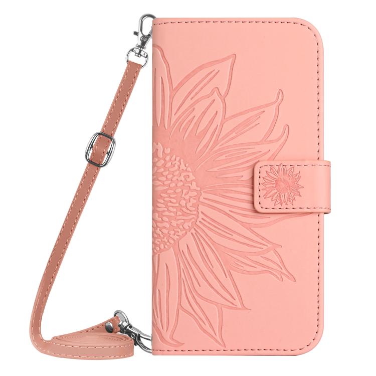 Funda de cuero con tapa y cordón para Infinix Smart 10 Plus 4G, con diseño de girasoles en relieve y tacto suave (rosa)