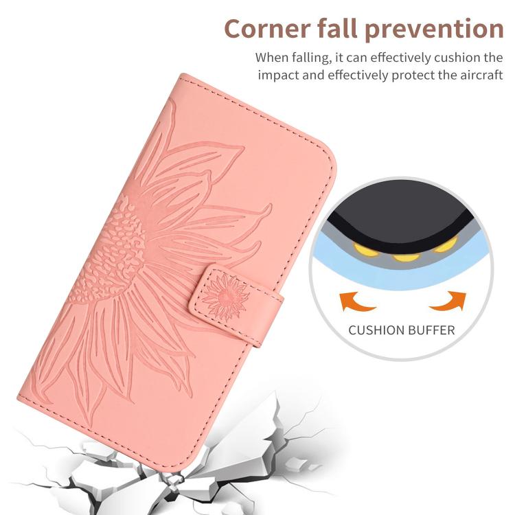 Funda de cuero con tapa y cordón para Infinix Smart 10 Plus 4G, con diseño de girasoles en relieve y tacto suave (rosa)