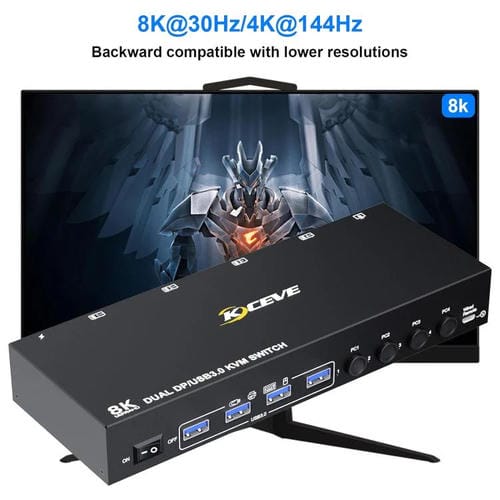 Conmutador KVM Dos Monitores DP USB3.0 4 Entradas 2 Salidas KC-KVM402DP 8K 30 Hz Enchufe UE