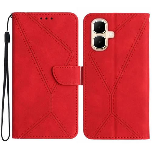 Funda de cuero con relieve y costuras para Infinix Smart 10 4G / Tecno Pop 10 (roja)