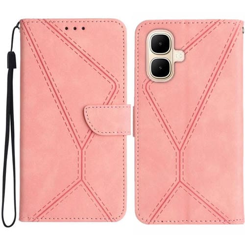 Funda de cuero con relieve y costuras para Infinix Smart 10 4G / Tecno Pop 10 (rosa)