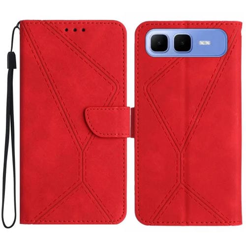 Funda de cuero con relieve y costuras para Infinix Smart 10 Plus 4G (roja)