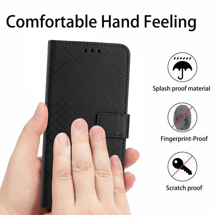 Funda de Cuero con Textura de Cuadrícula Rómbica para Infinix Hot 50 5G (Negra)