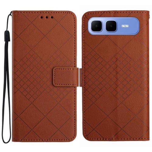 Funda de cuero con textura de cuadrícula rómbica para Infinix Smart 10 Plus 4G (marrón)