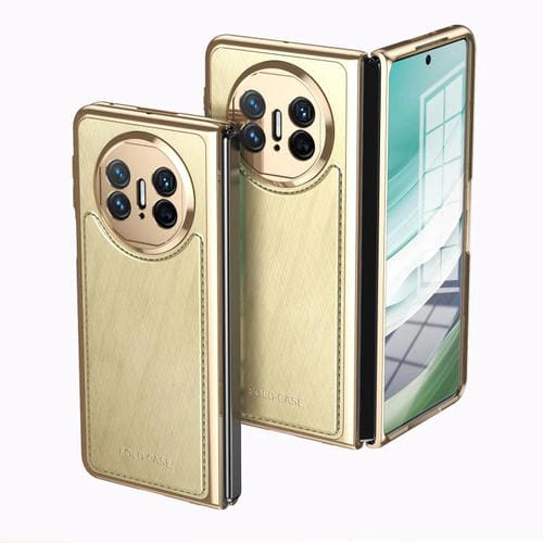Estuche para Teléfono Huawei Mate X5 con Baño de Brocado Plateado y Alambre Dorado Integrado (Dorado)