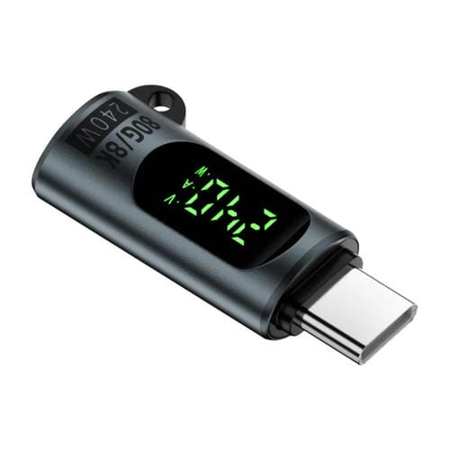 Adaptador Tipo C Macho a Tipo C Hembra 240 W 80 Gbps con Pantalla Digital (Gris)