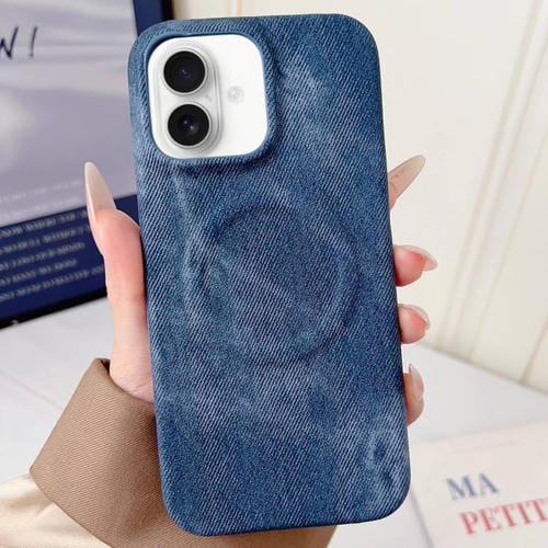 Funda magnética de PC y PU Denim MagSafe para iPhone 17 (azul oscuro)