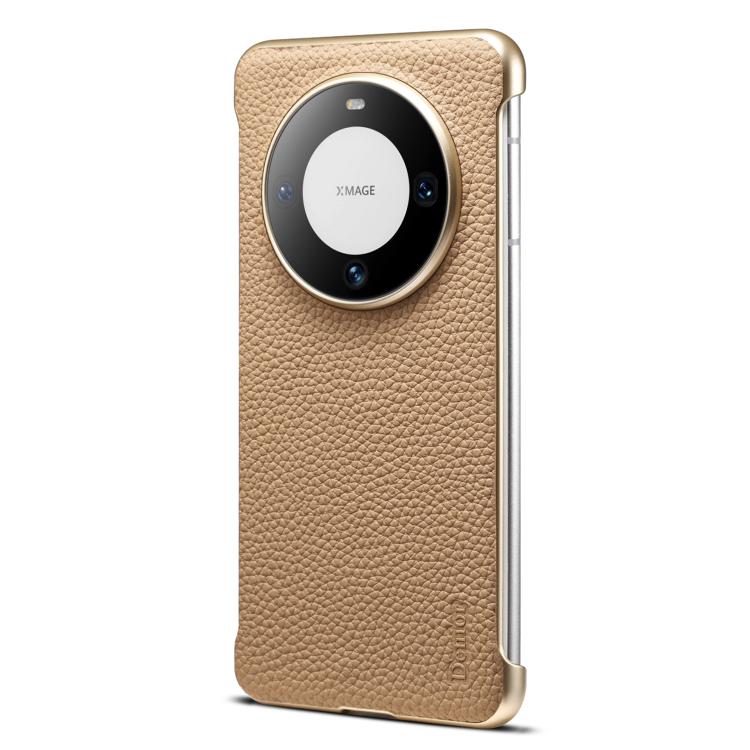 Funda de Cuero Genuino con Textura de Lichi Magsafe sin Marco para Huawei Mate 60 Denior A20 (Caqui)