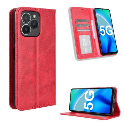 Funda de Cuero Fossibot S1 5G Textura Retro Hebilla Magnética (Roja)