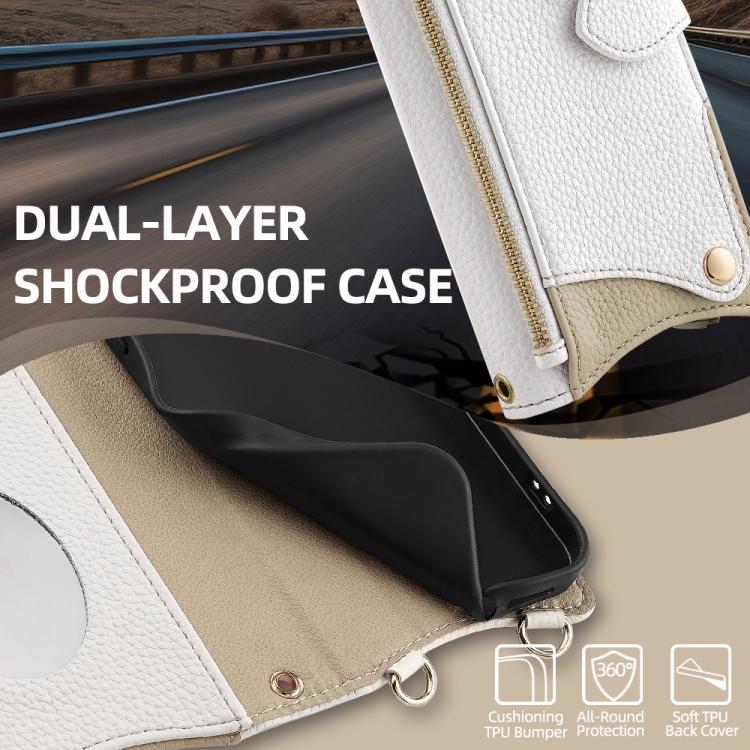 Funda de Cuero Lichi para TCL 50 Nxtpaper y 50 Pro Nxtpaper con Diseño Cola de Pez (Blanco)