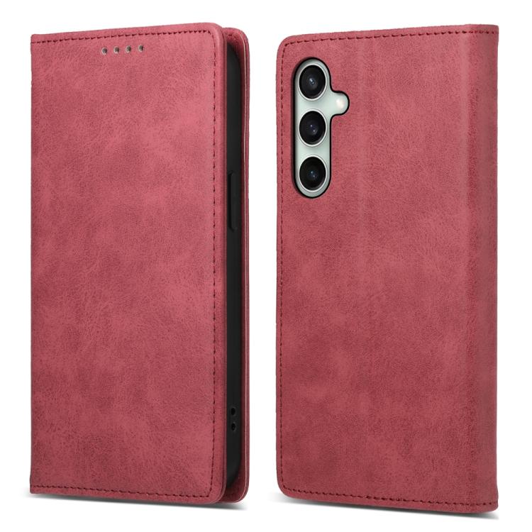 Funda de cuero RFID magnética de color sólido para Samsung Galaxy S25 FE 5G (roja)