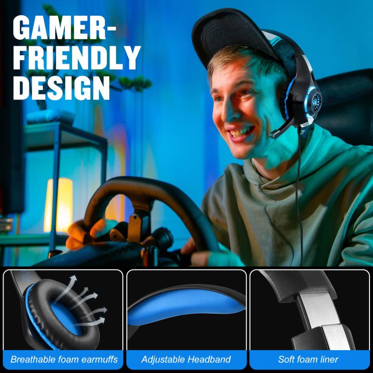 Auriculares para Juegos Kotion Each GS400 con Micrófono Omnidireccional y Cable de 1,9 m (Negro y Azul)