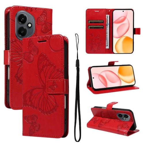 Funda de cuero con tapa y diseño de mariposa en relieve 3D para Honor 400 Global (156,5 mm) (Roja)