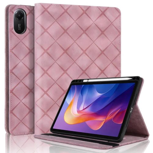 Funda de cuero con relieve de rombos para Xiaomi Redmi Pad 2 (rosa)