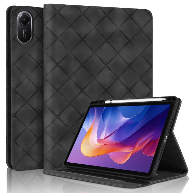 Funda de cuero con relieve de rombos para Xiaomi Redmi Pad 2 (negra)