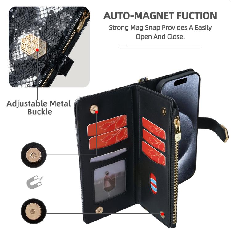 Funda de Piel Textura de Serpiente con Asa Cruzada para Infinix Zero 40 4G (Negra)