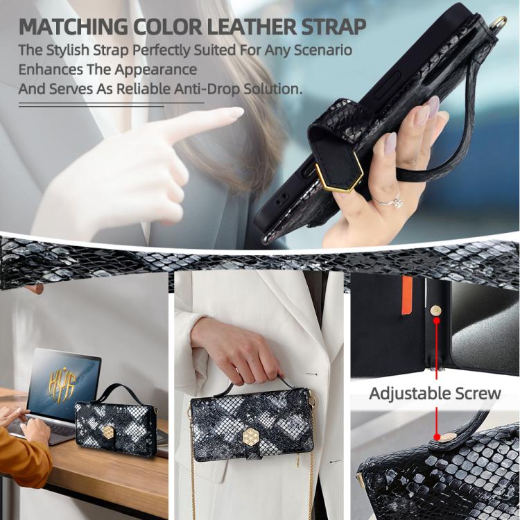 Funda de Piel Textura de Serpiente con Asa Cruzada para Infinix Zero 40 4G (Negra)