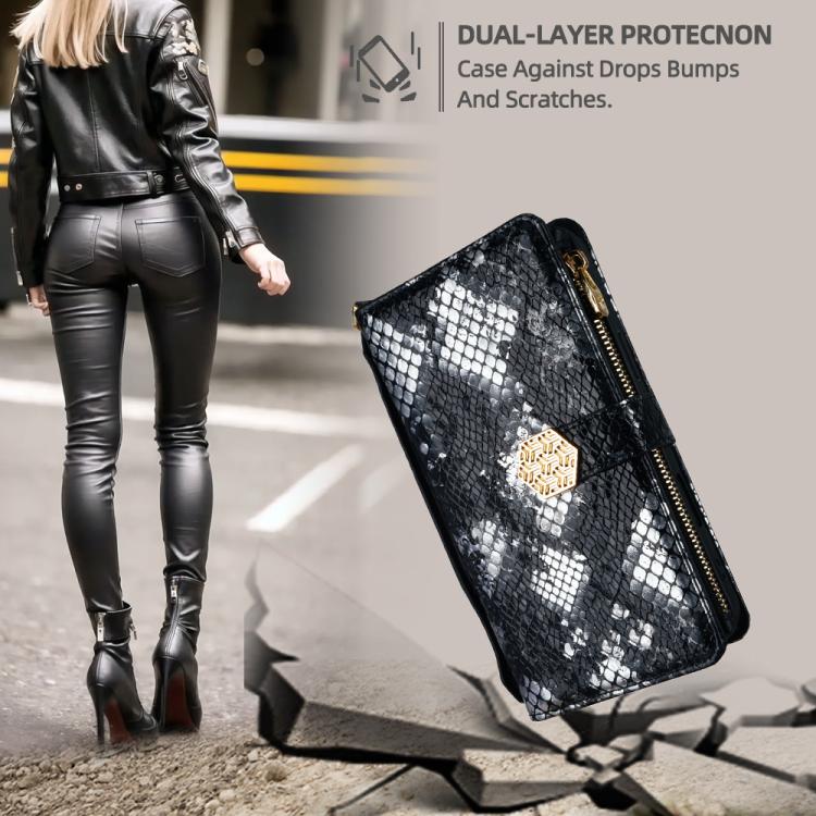 Funda de Piel Textura de Serpiente con Asa Cruzada para Infinix Zero 40 4G (Negra)