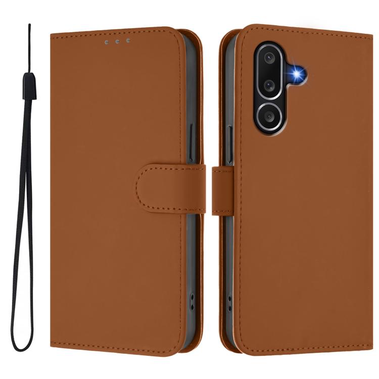 Funda de cuero con textura de piel y cordón para Samsung Galaxy M56 5G (marrón)