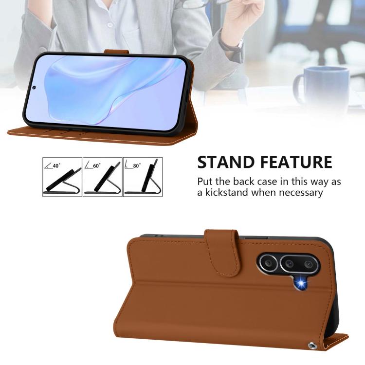 Funda de cuero con textura de piel y cordón para Samsung Galaxy M56 5G (marrón)